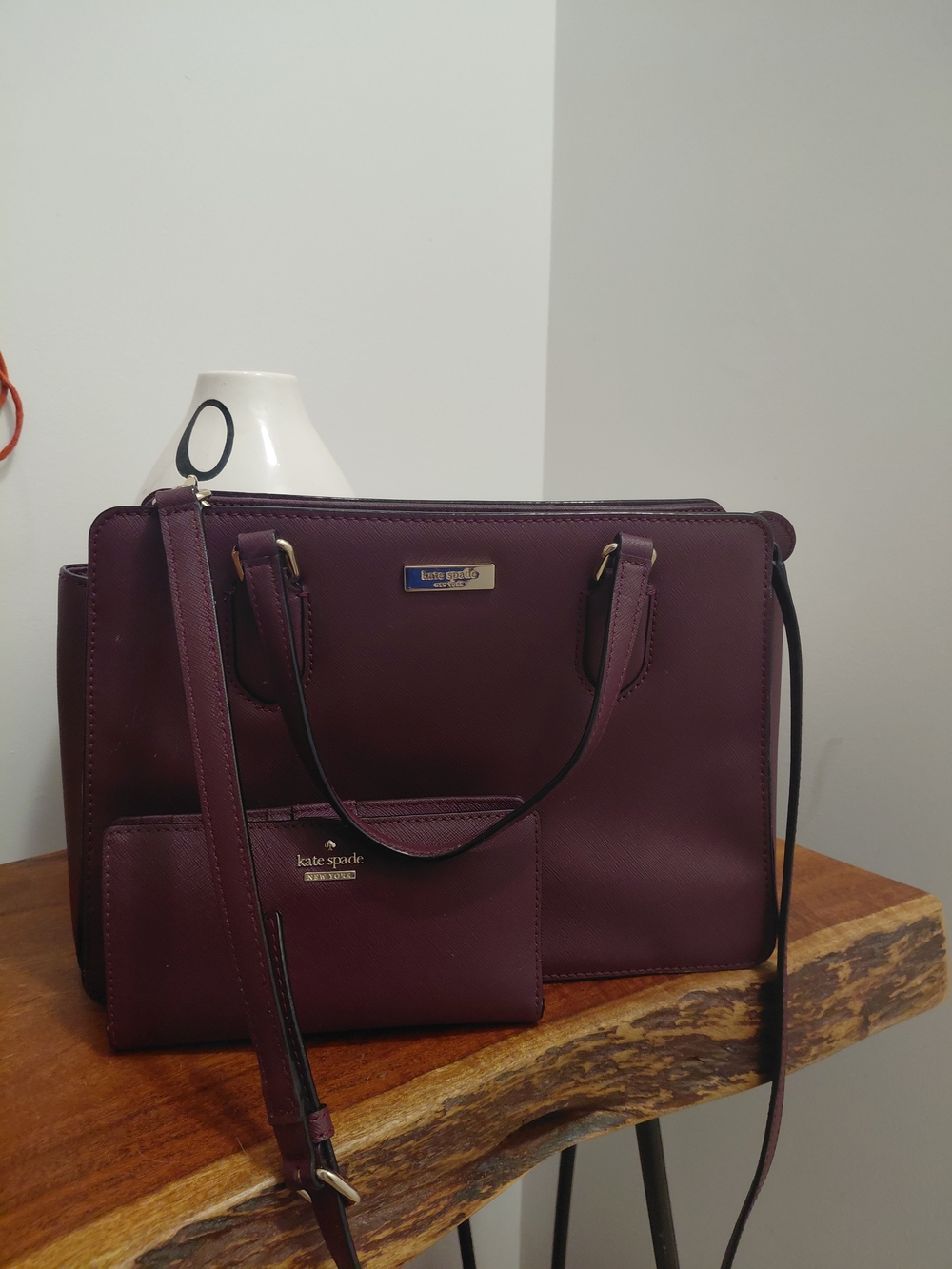 kate spade Plum Leather Crossbody Satchel with Matching Wallet